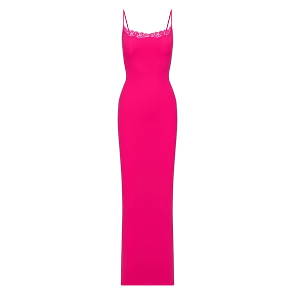 1. NWT SKIMS FITS EVERYBODY CORDED LACE LONG SLIP DRESS IN NEON ROSE SIZE XS - Picture 1 of 9